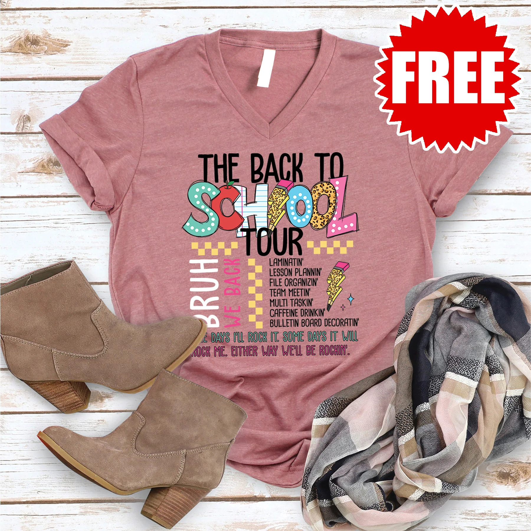 Back to School Tour V-Neck - Heather Mauve - 0