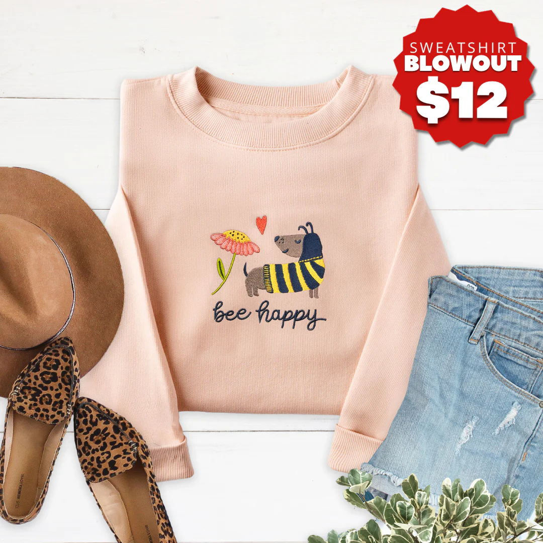 Bee Happy Embroidered Crewneck Sweatshirt
