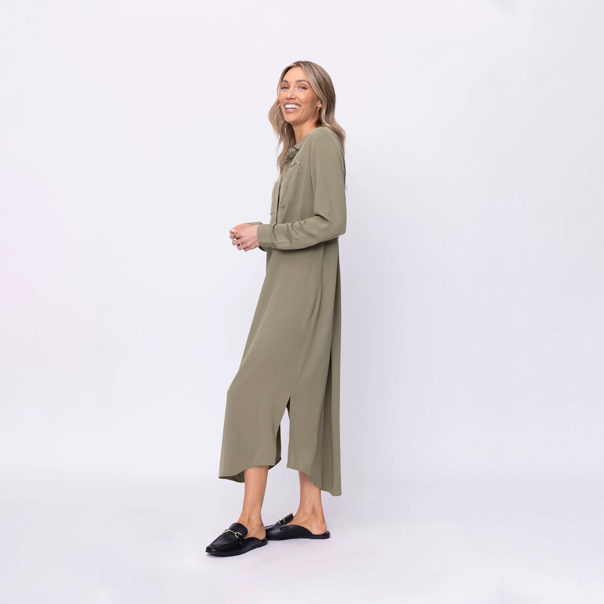 Bee Kind Long Sleeve Midi Shirt Dress - Image 4