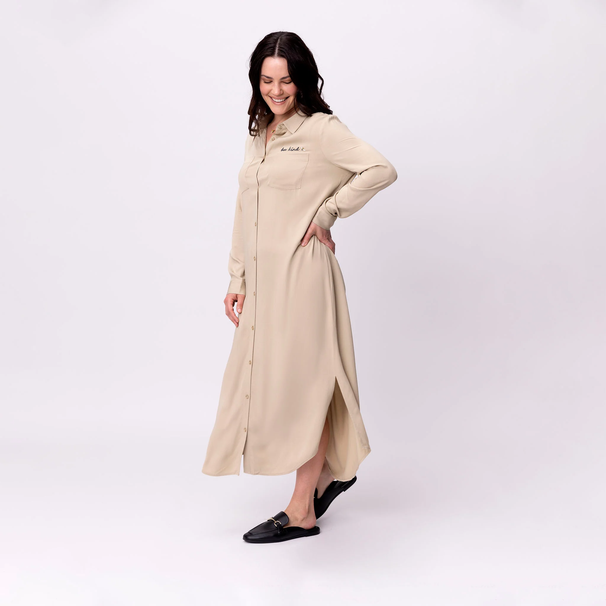 Bee Kind Long Sleeve Midi Shirt Dress - Image 7