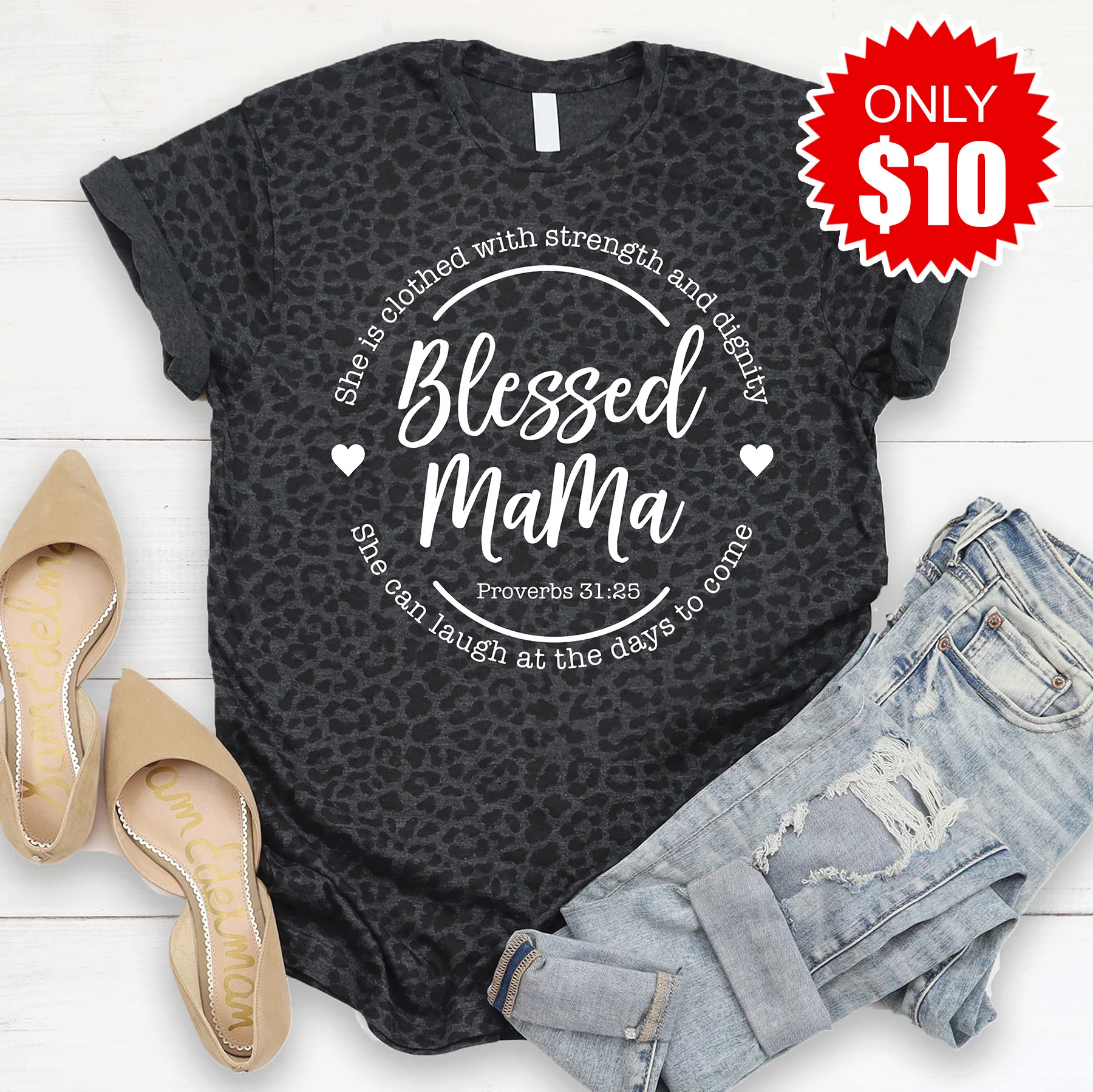 Blessed Mama Tee - Black Leopard - 10