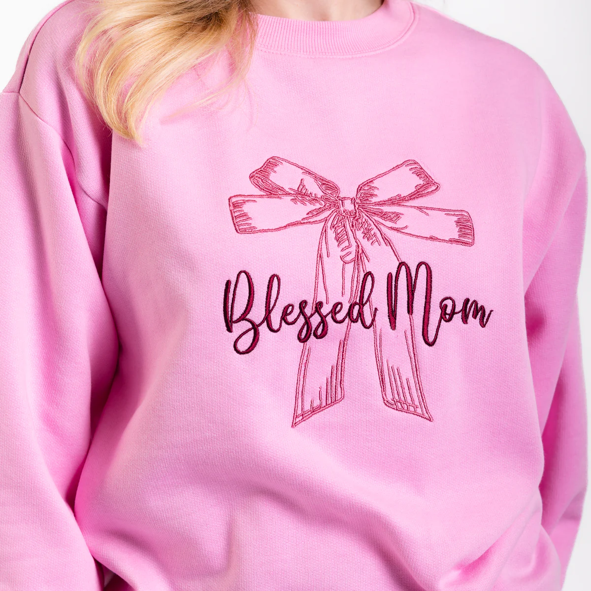 Blessed Mom Bow Embroidered Crewneck Sweatshirt - Image 6