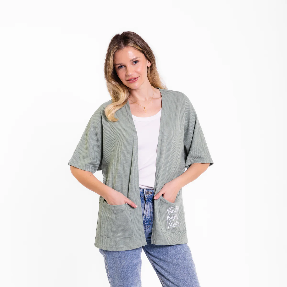 Faith Hope Love Waffle Knit Kimono