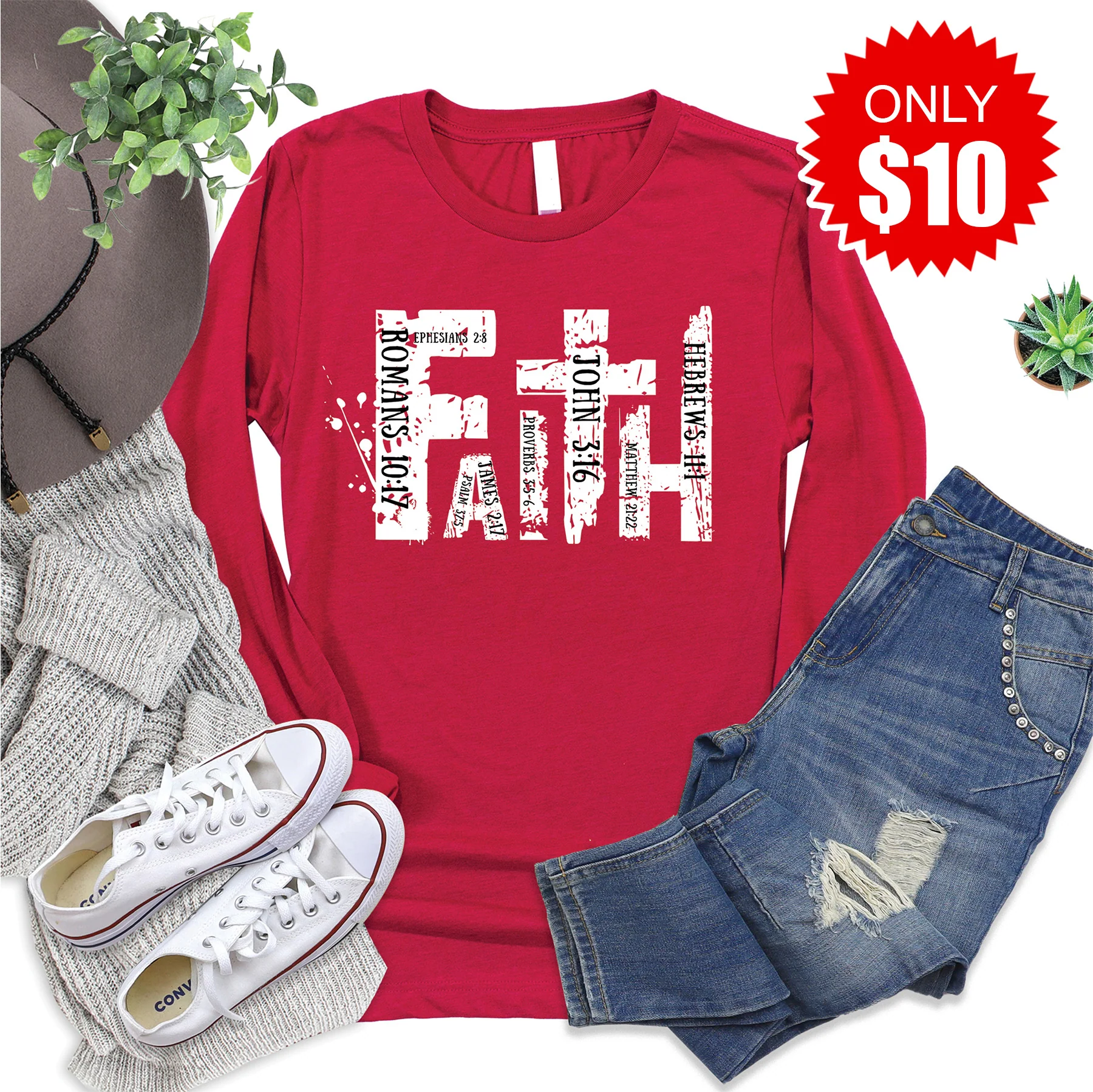 Faith Long Sleeve - Heather Scarlet - 10