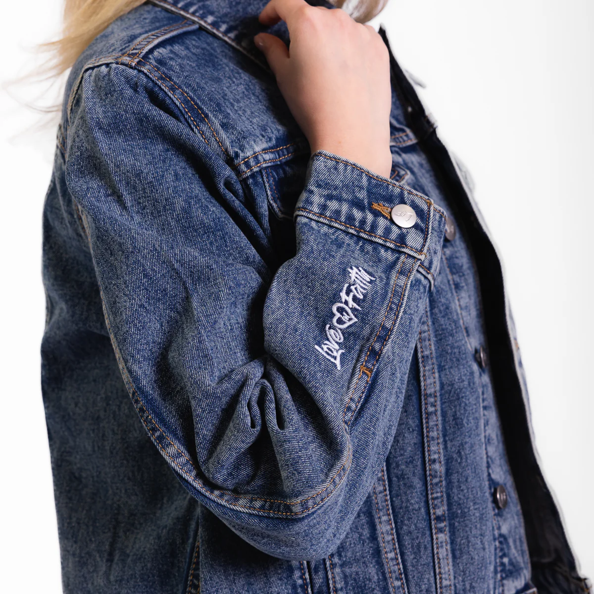 Vintage Washed Faith Over Fear Denim Jacket - Image 4