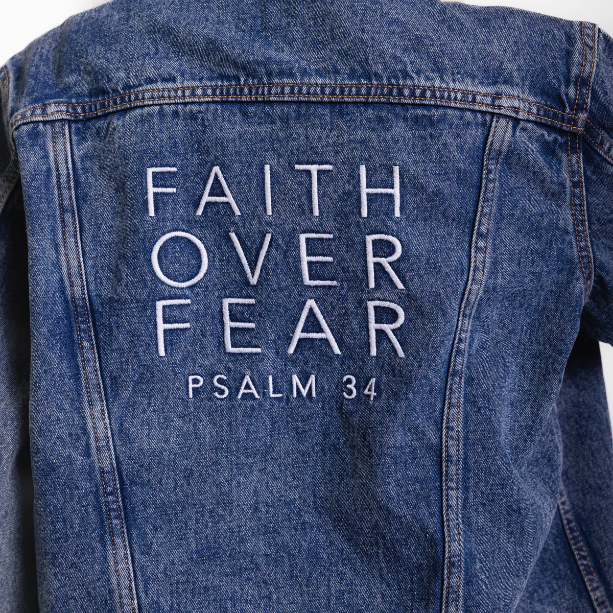 Vintage Washed Faith Over Fear Denim Jacket - Image 5