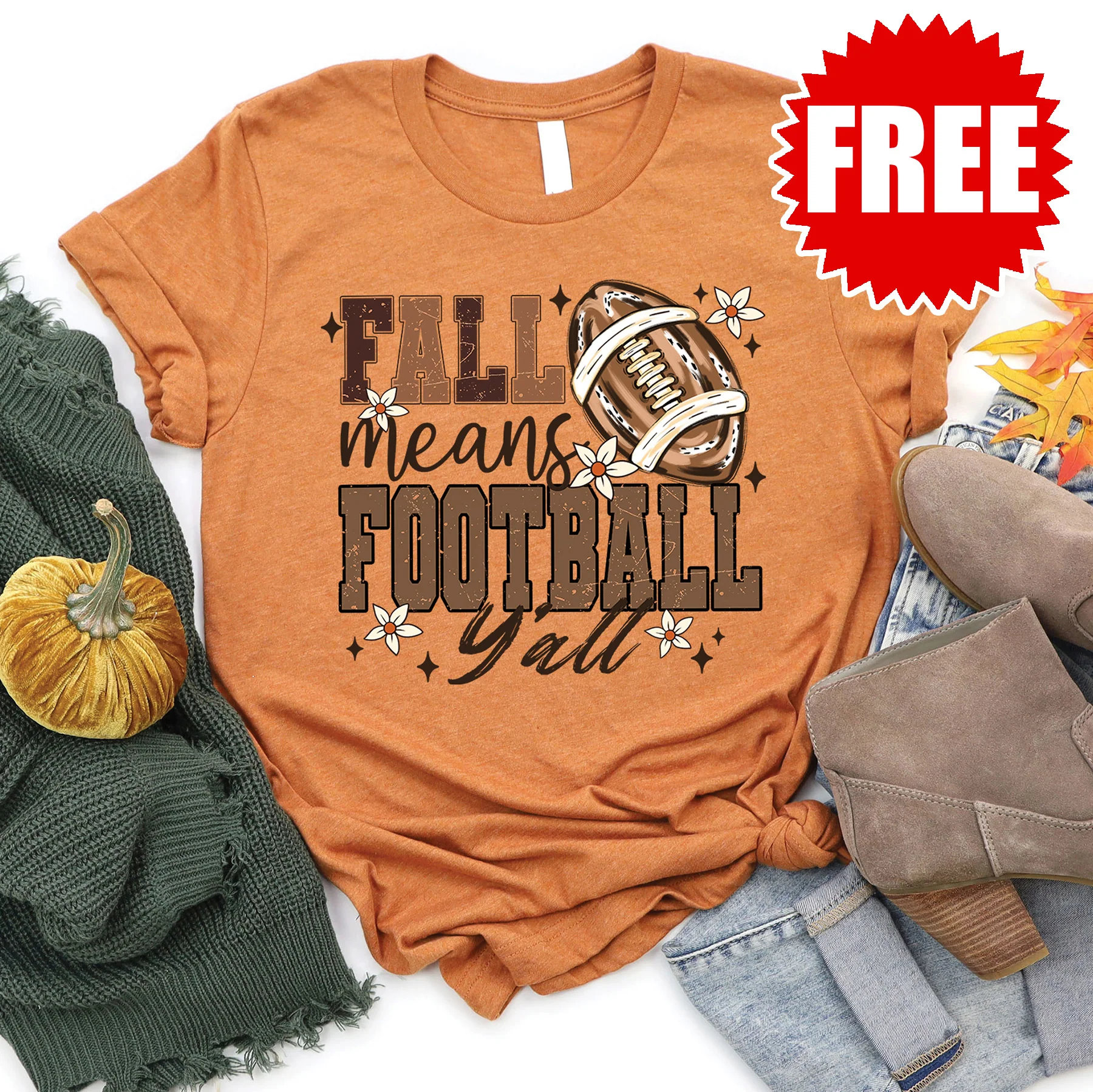 Fall Means Football Tee - Heather Autumn - 0
