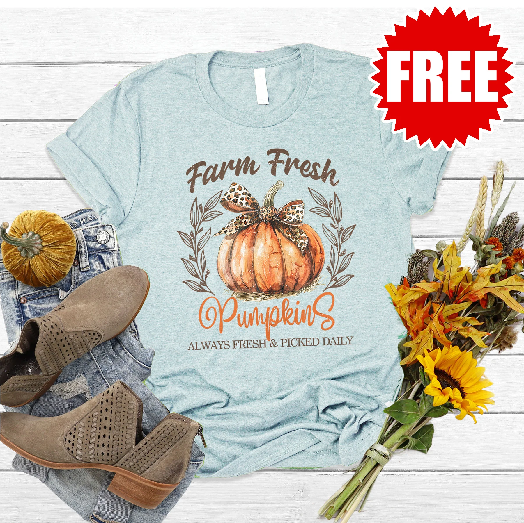 Farm Fresh Pumpkins Tee - Heather Ice Blue - 0
