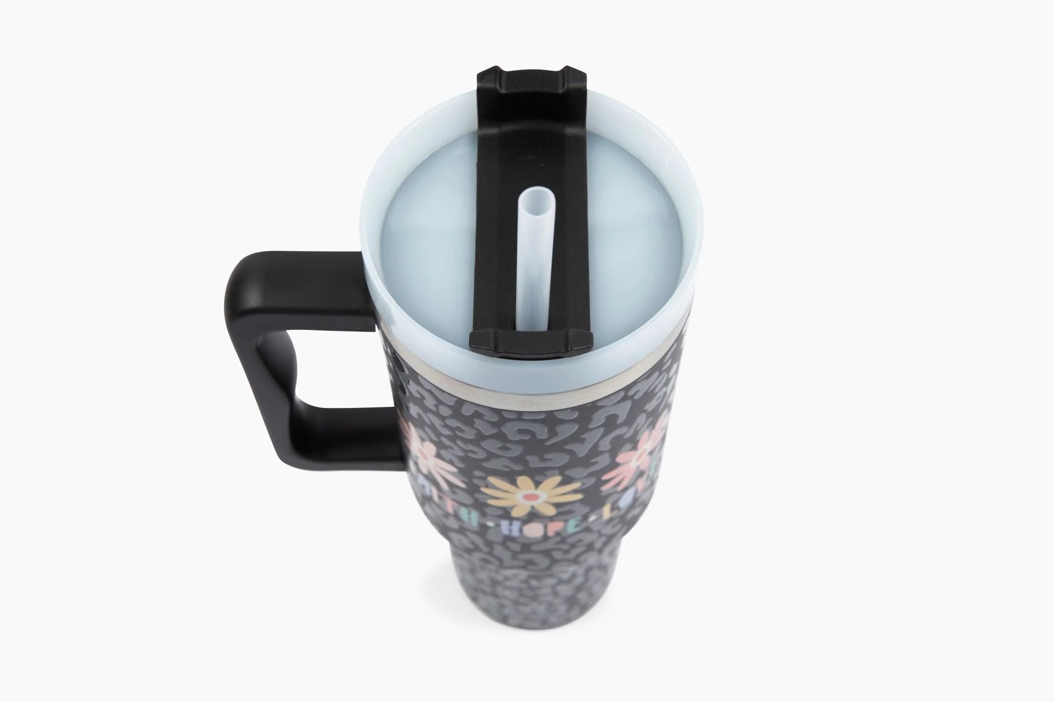 FHL Black Leopard Floral 40oz Tumbler w/ Handle - Image 4