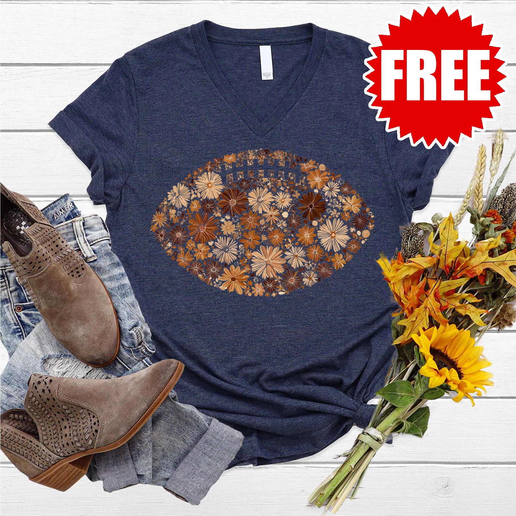 Floral Football V-Neck - 0