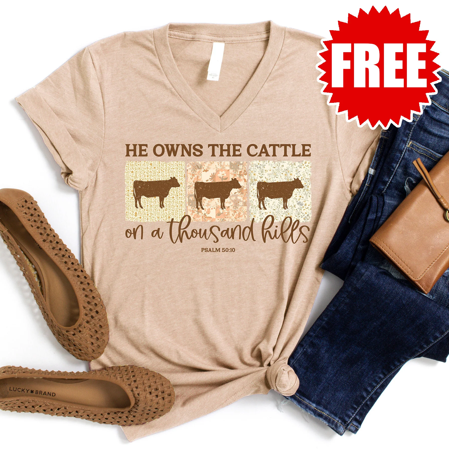 He Owns the Cattle V-Neck - 0