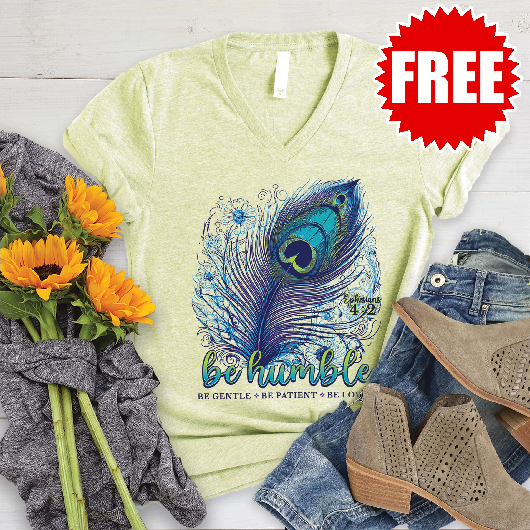 Humble Peacock V-Neck - Heather Spring Green - 0