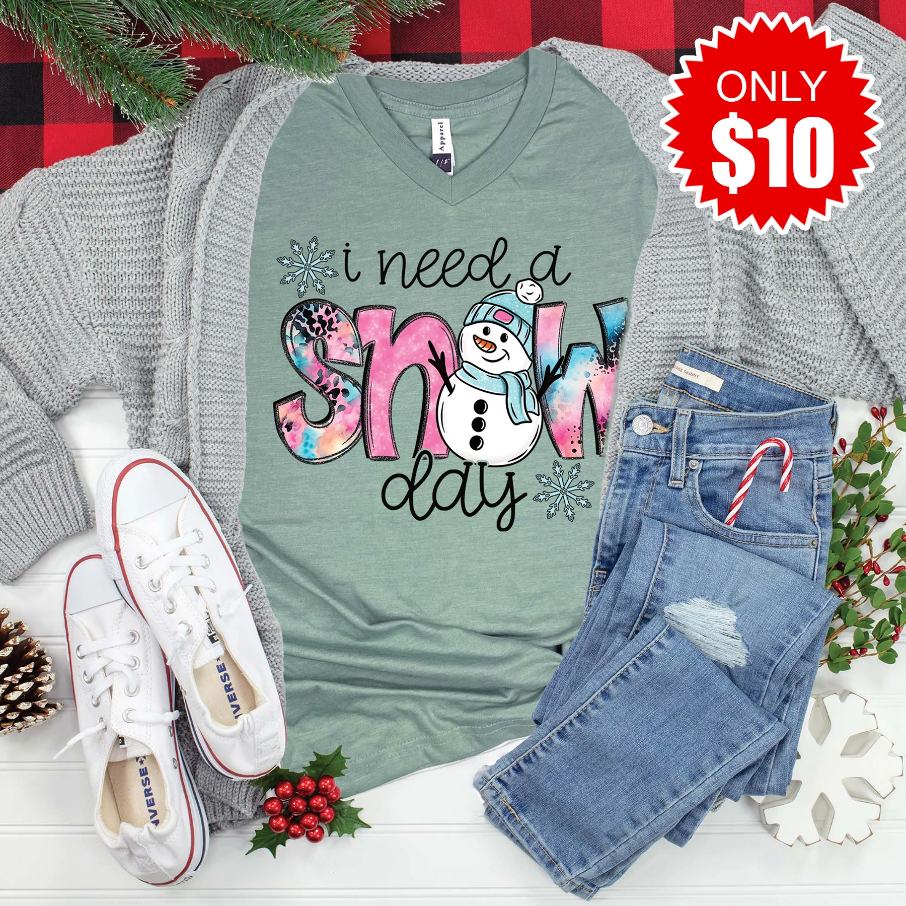 I Need a Snowday V-Neck - 10