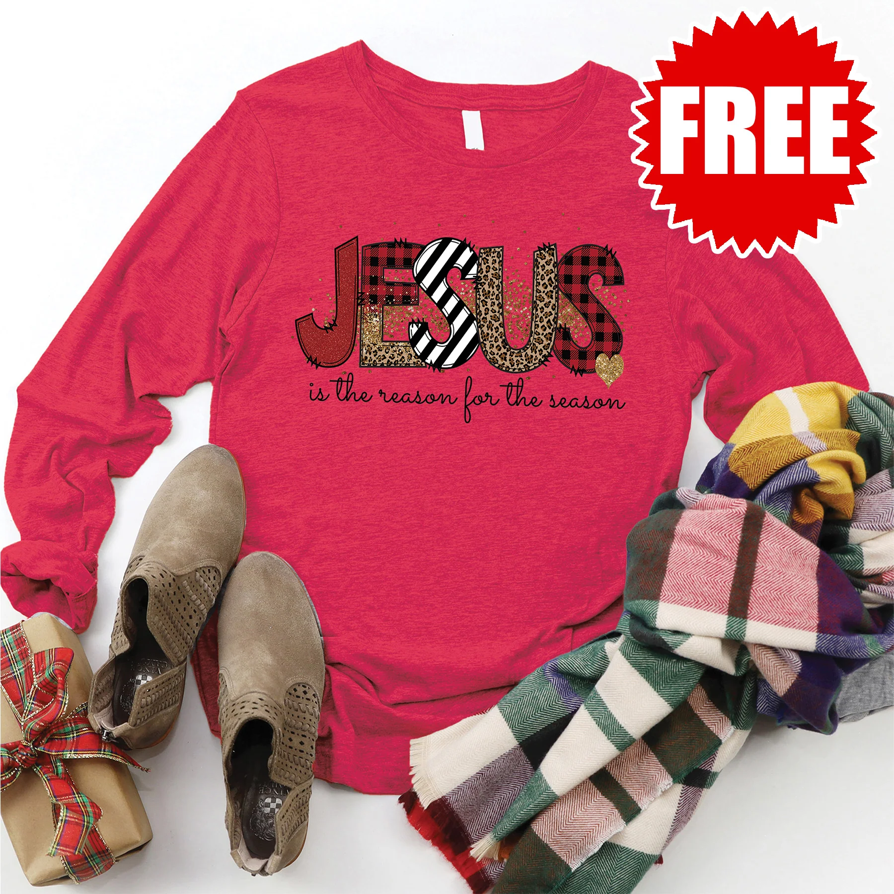 Jesus is the Reason Long Sleeve - Heather Scarlet - 0