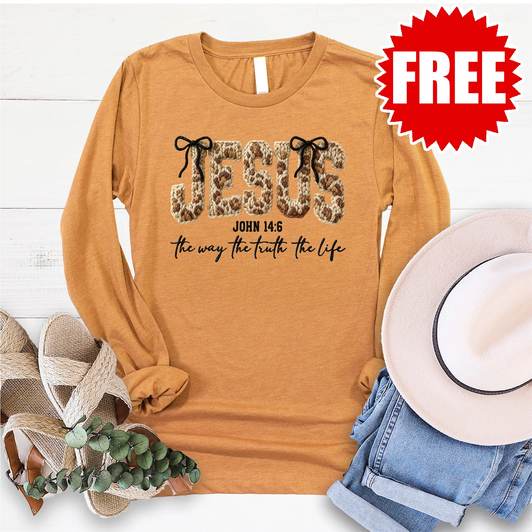 Jesus Way Truth Life Yarn Long Sleeve - Heather Toast - 0