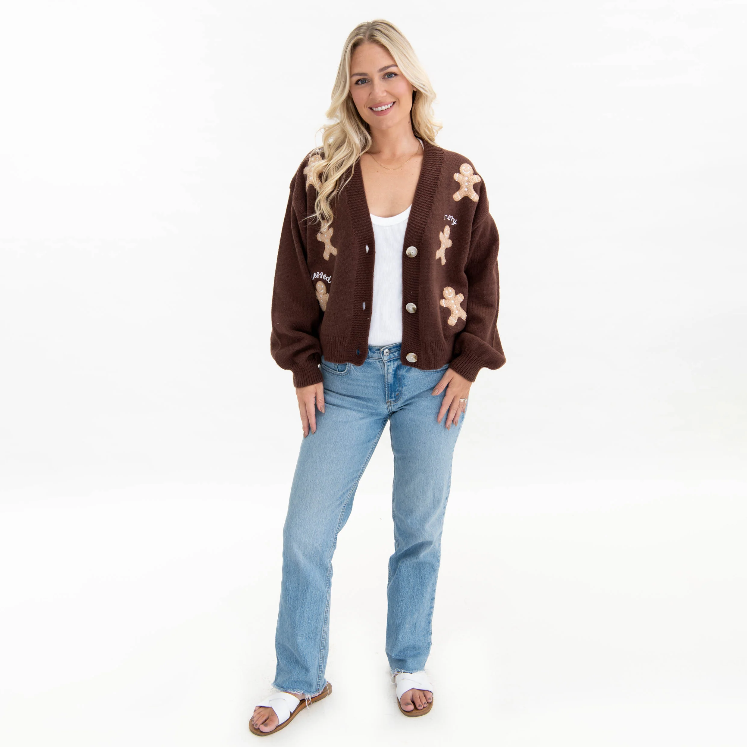 Gingerbread Joyful Merry Blessed Cardigan - Image 5