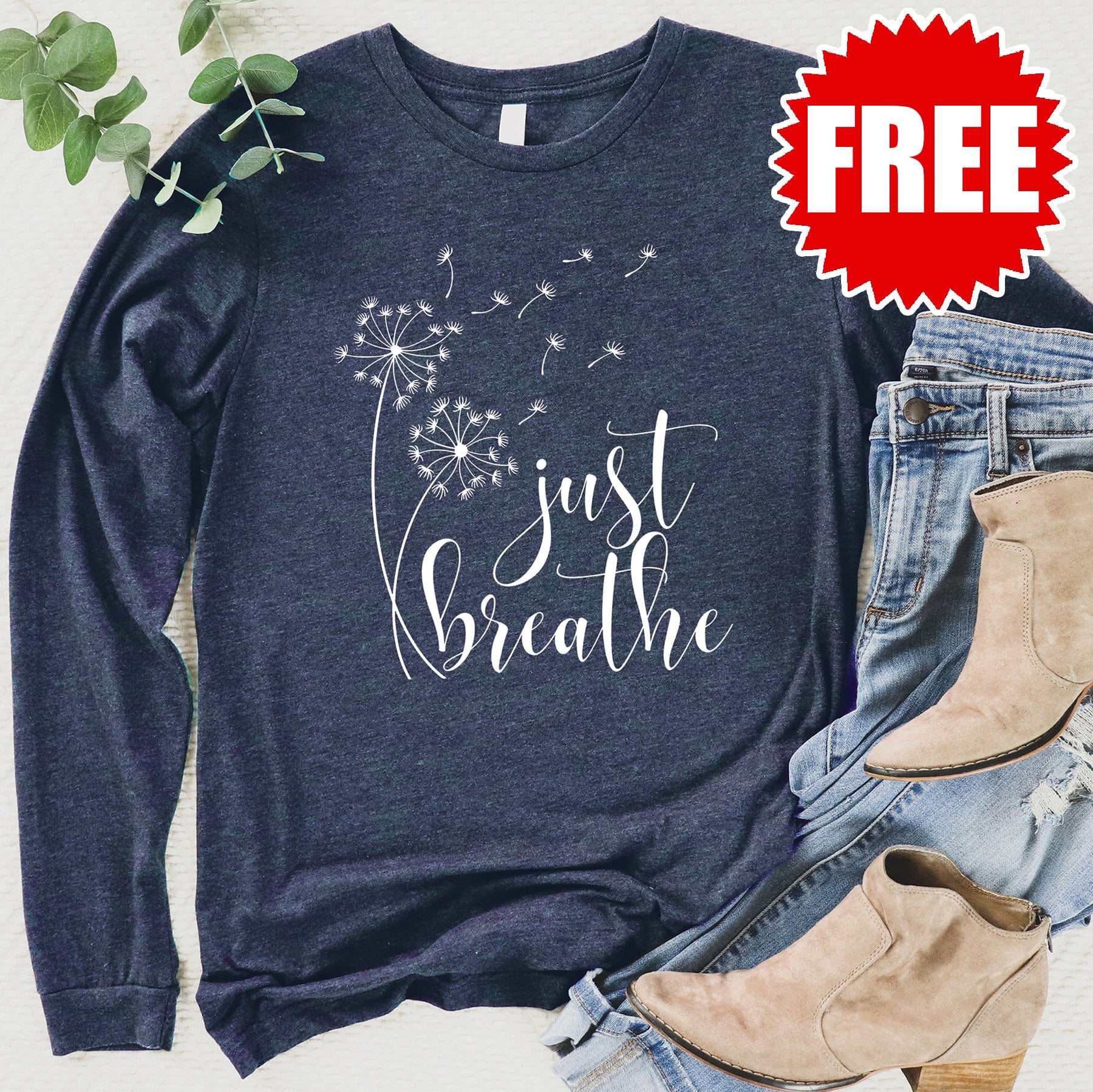 Just Breathe Long Sleeve - Heather Navy