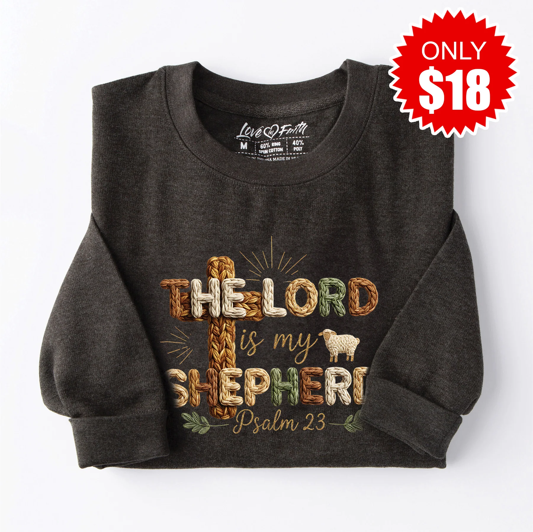 Lord is my Shepherd Sweatshirt - Heather Charcoal - 18