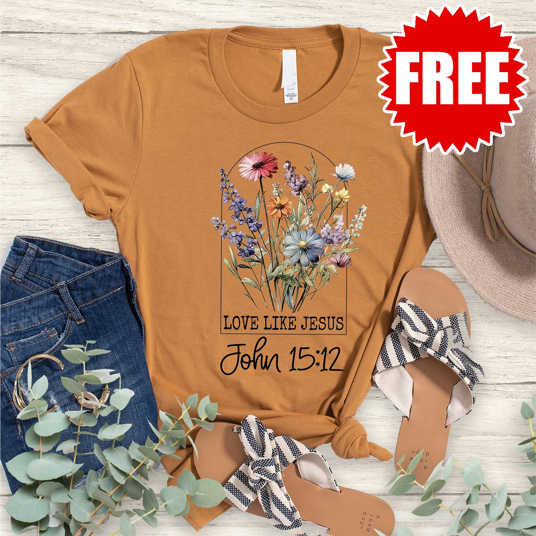 Love Like Jesus Floral Tee - Heather Toast - 0