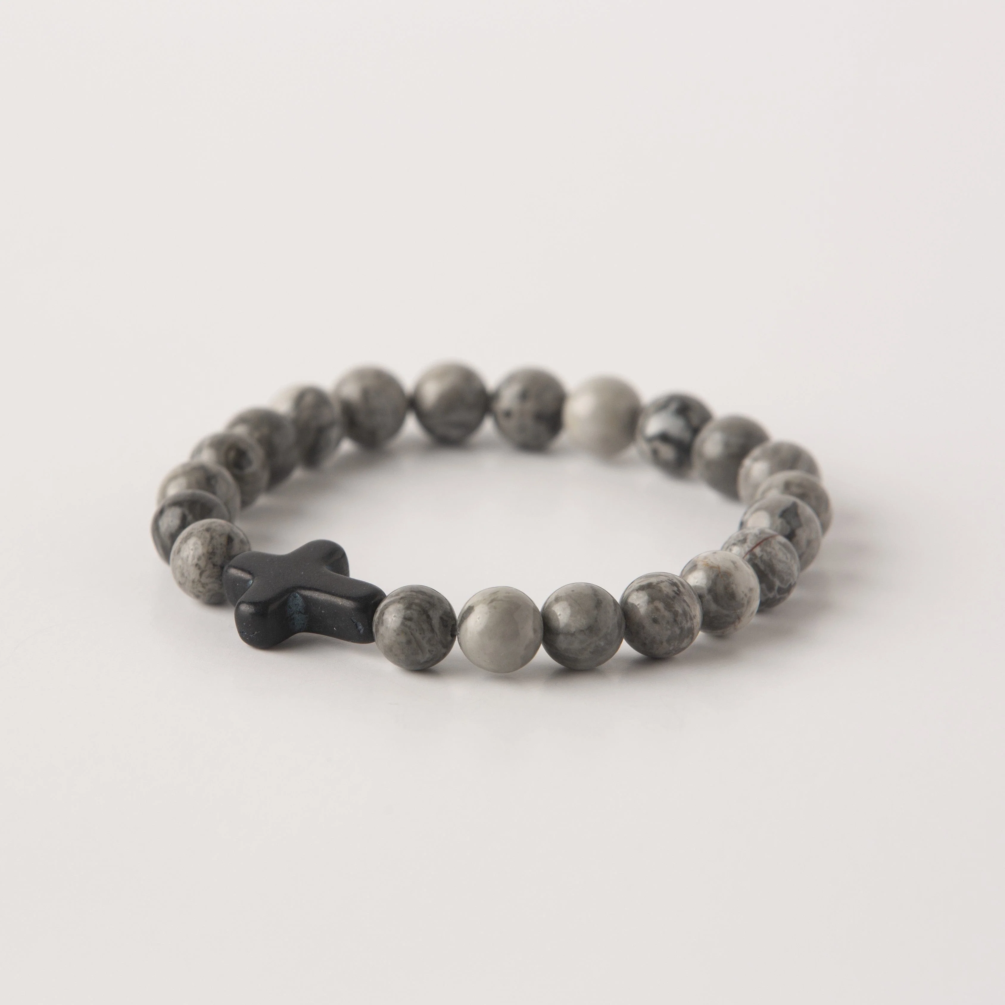 Men's Cross Stone Bead Bracelet