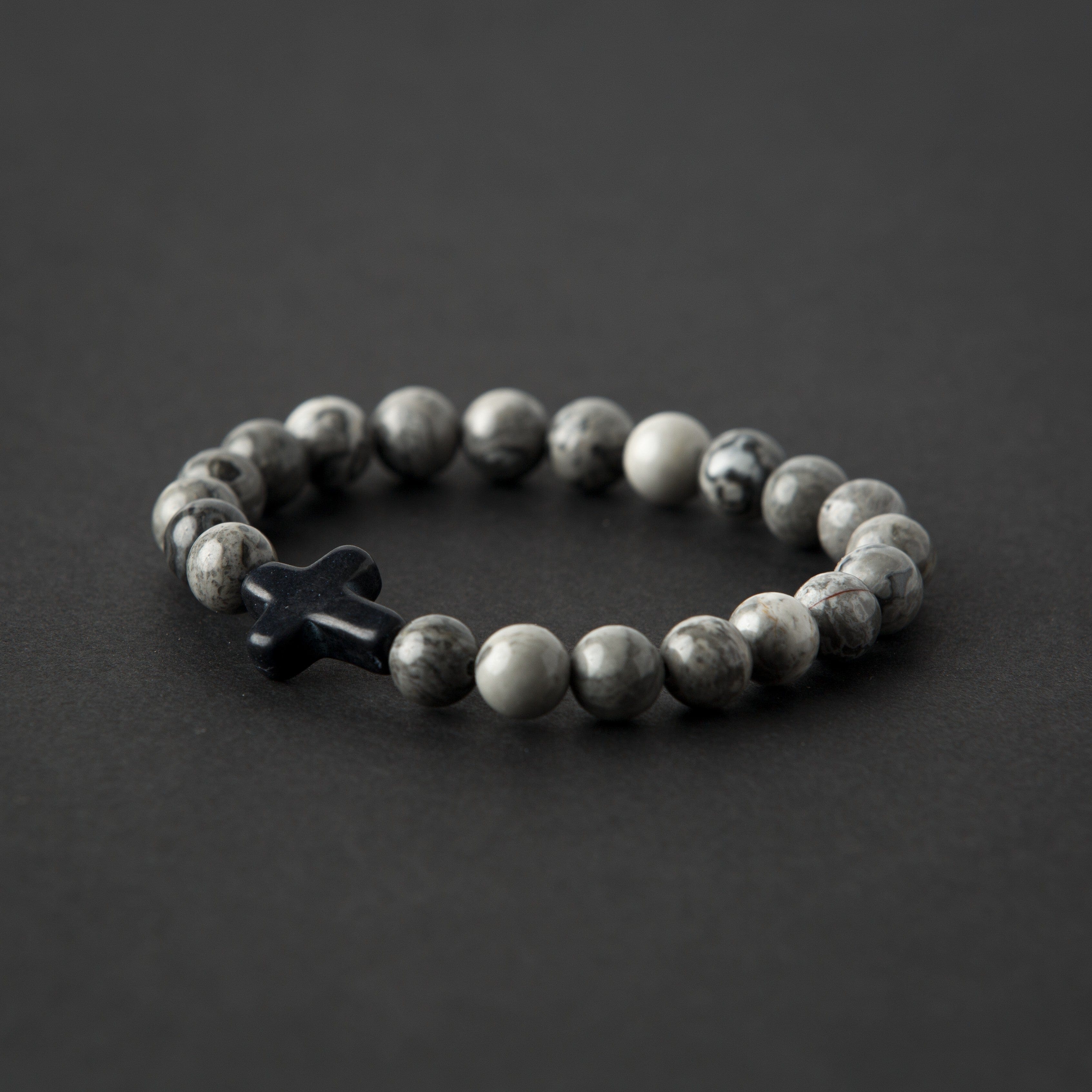Men's Cross Stone Bead Bracelet - Image 2