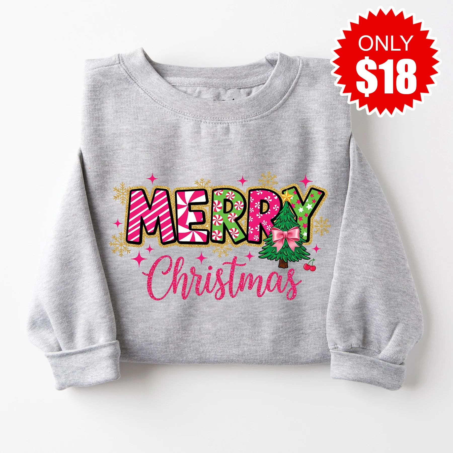 Merry Christmas Sweatshirt - Heather Grey - 18