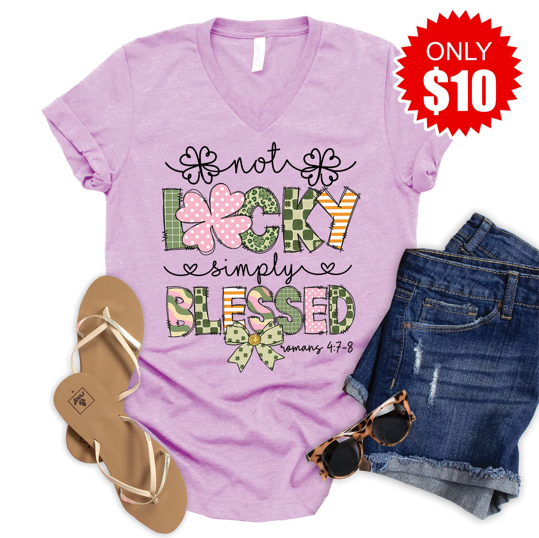 Not Lucky Simply Blessed V-Neck - 10