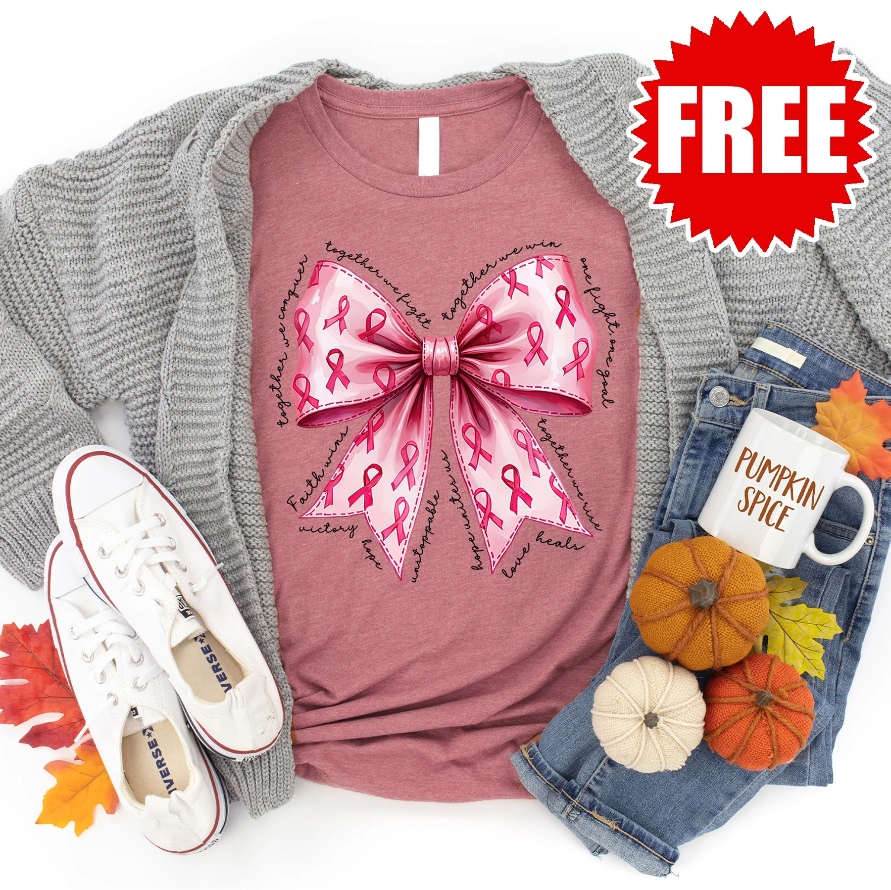Pink Bow Tee - Heather Mauve - 0