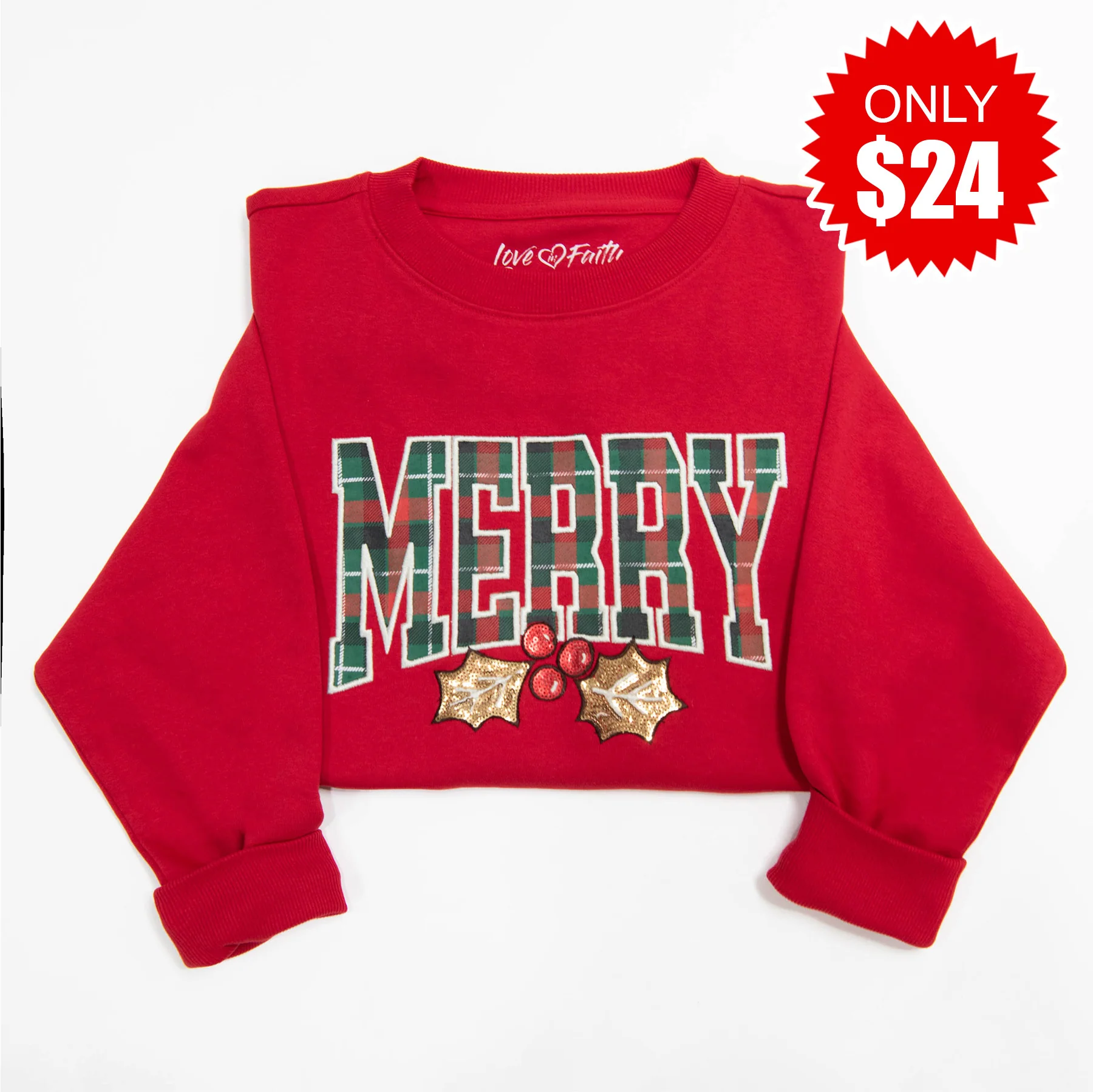 Plaid Merry Embellished Sweatshirt - 24