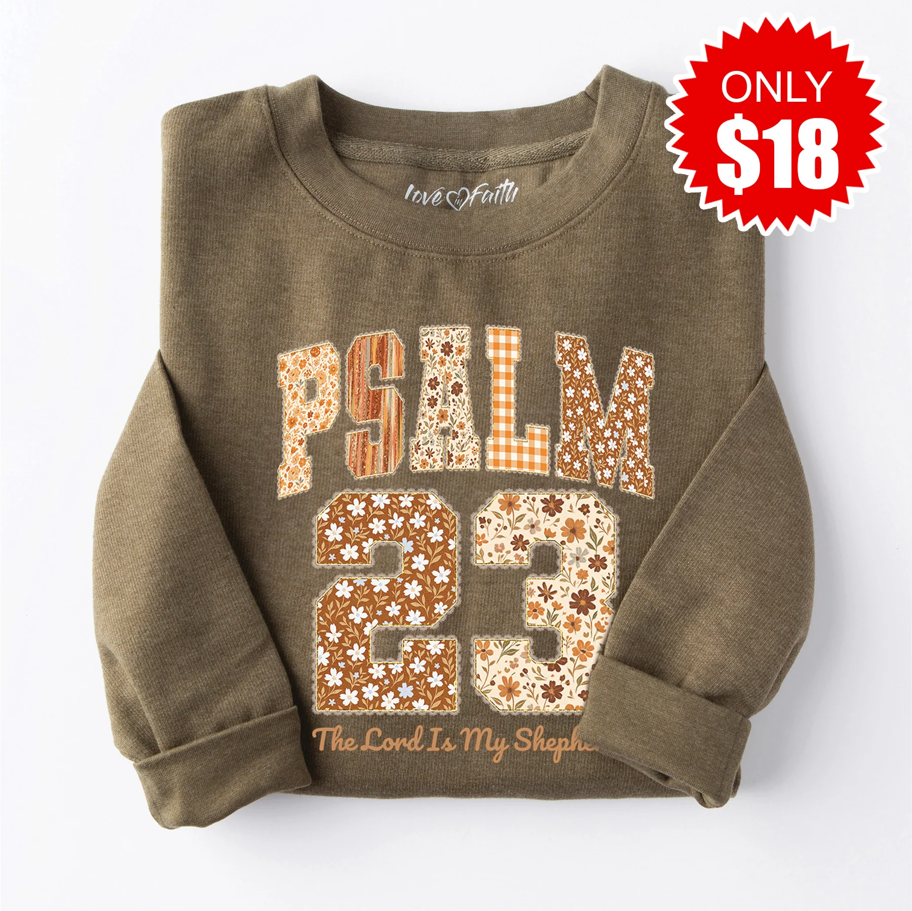 Psalm 23 Sweatshirt - Heather Olive - 18