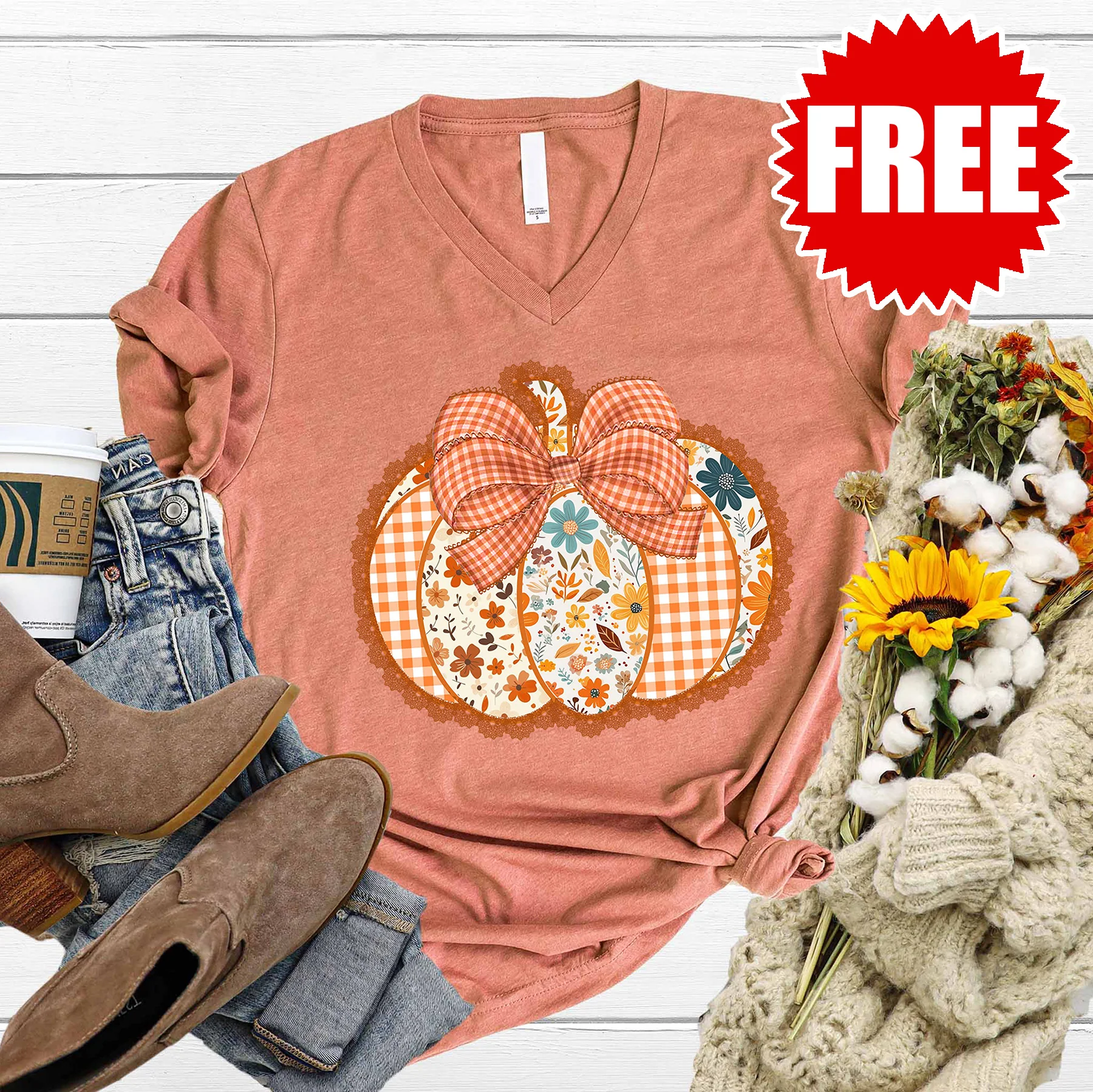 Pumpkin V-Neck - Heather Terracotta - 0