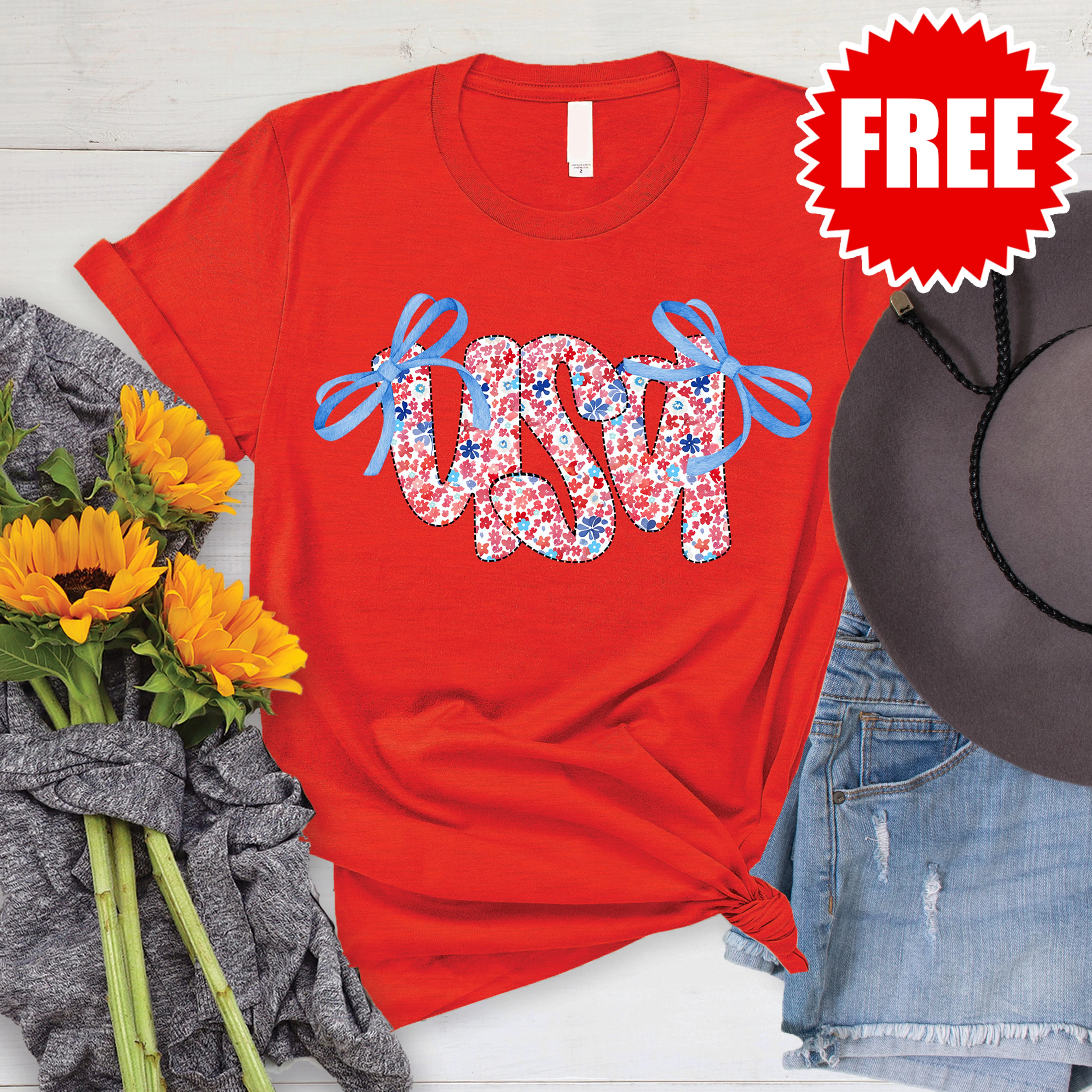 Ribbon Floral USA Tee - 0 - Image 2