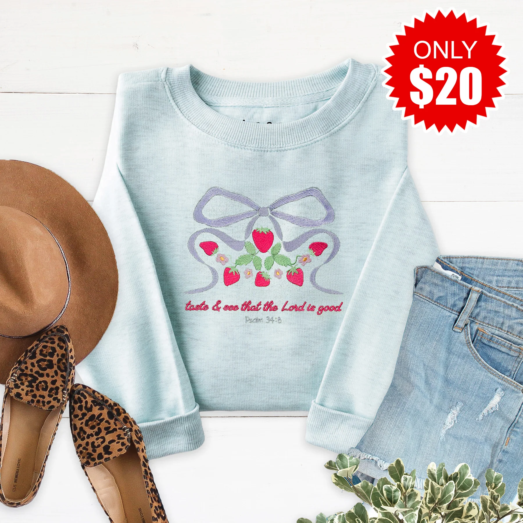 Taste & See Bow Embroidered Crewneck Sweatshirt - 20