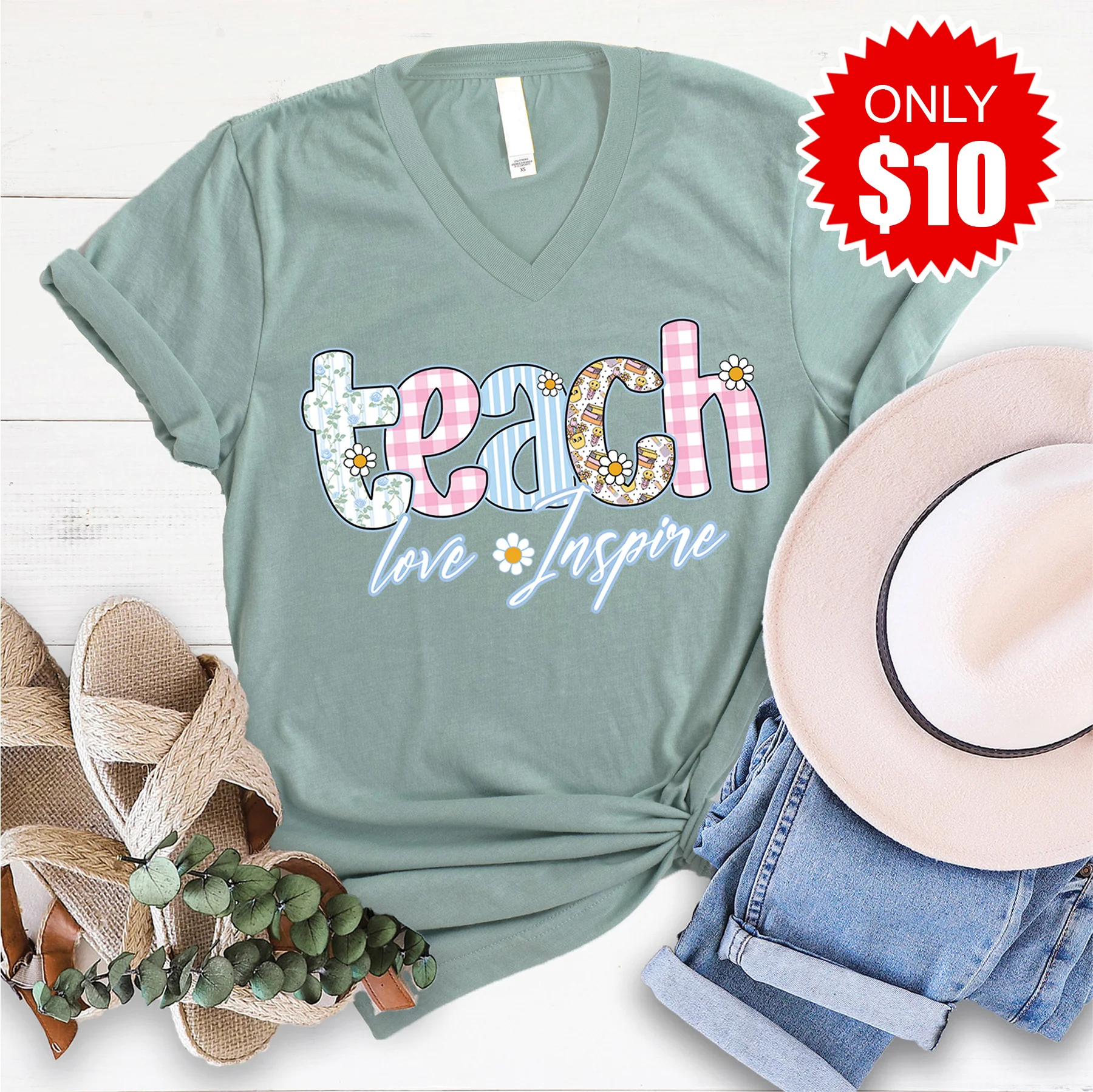 Teach Love Inspire V-Neck - 10