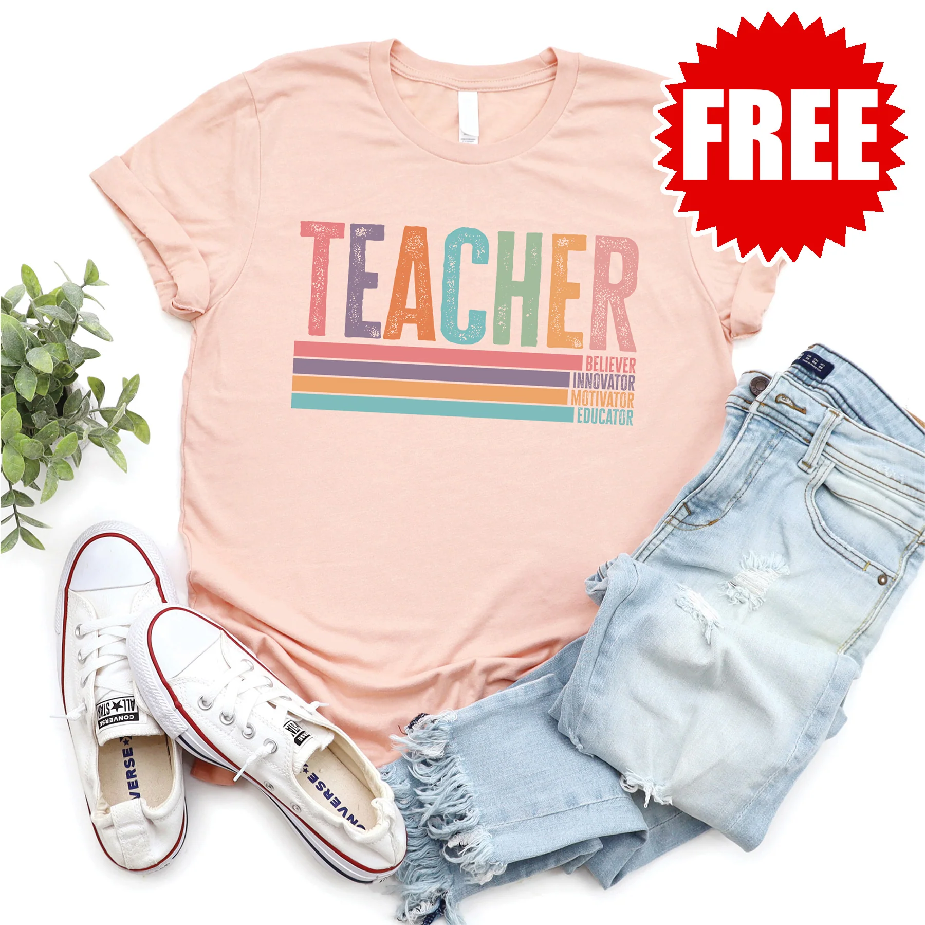 Teacher Retro Tee - Heather Peach - 0