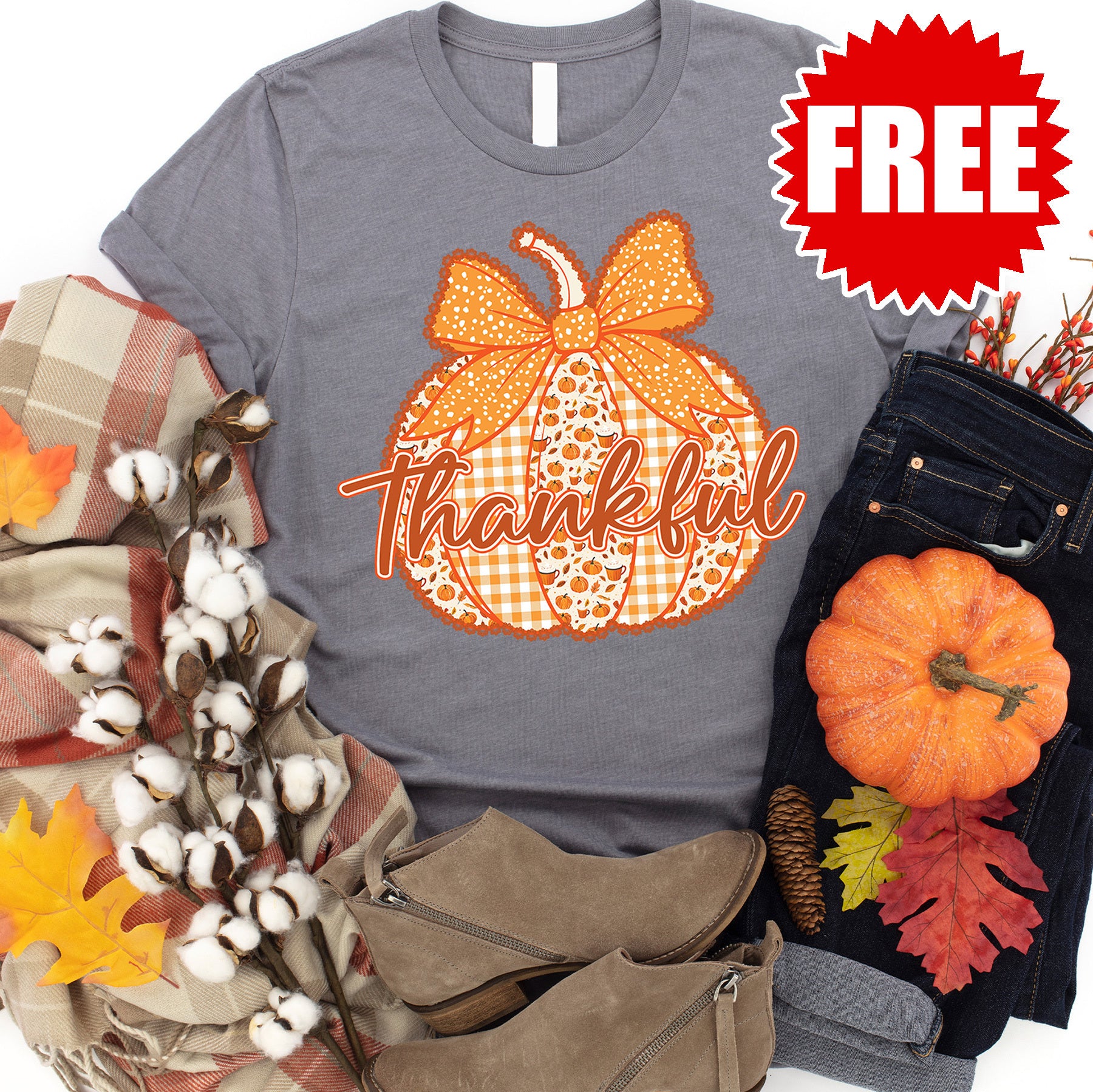Thankful Pumpkin Tee - Heather Storm - 0