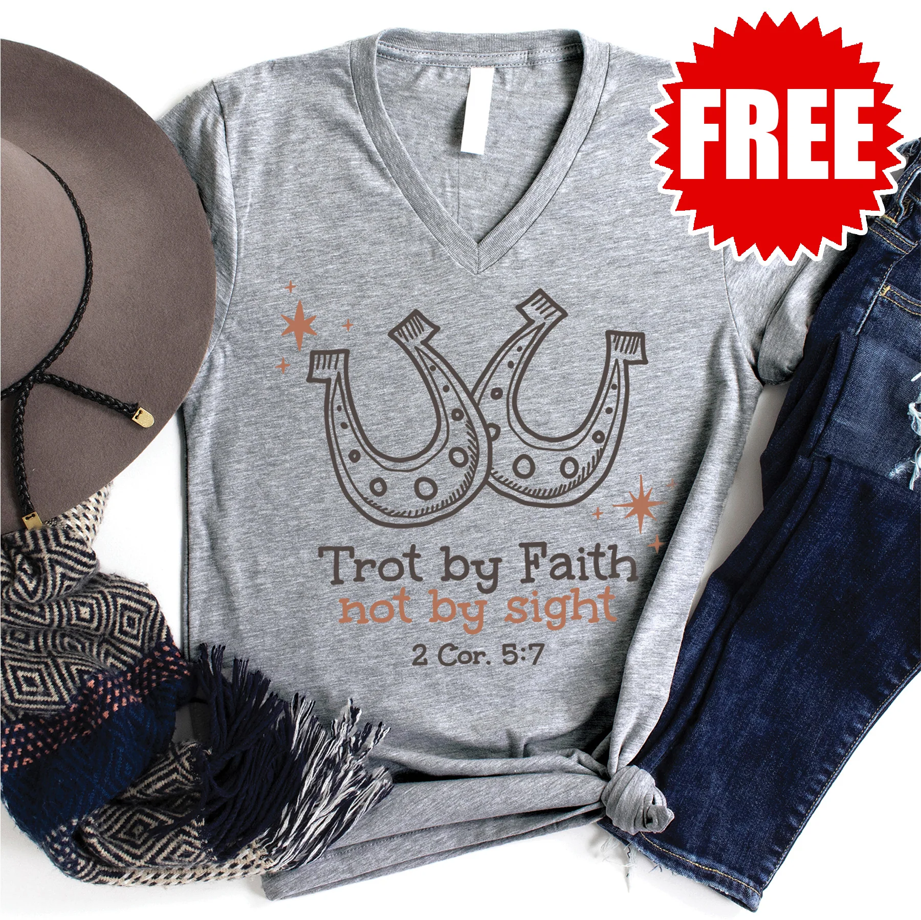 Trot by Faith V-Neck - Heather Grey - 0