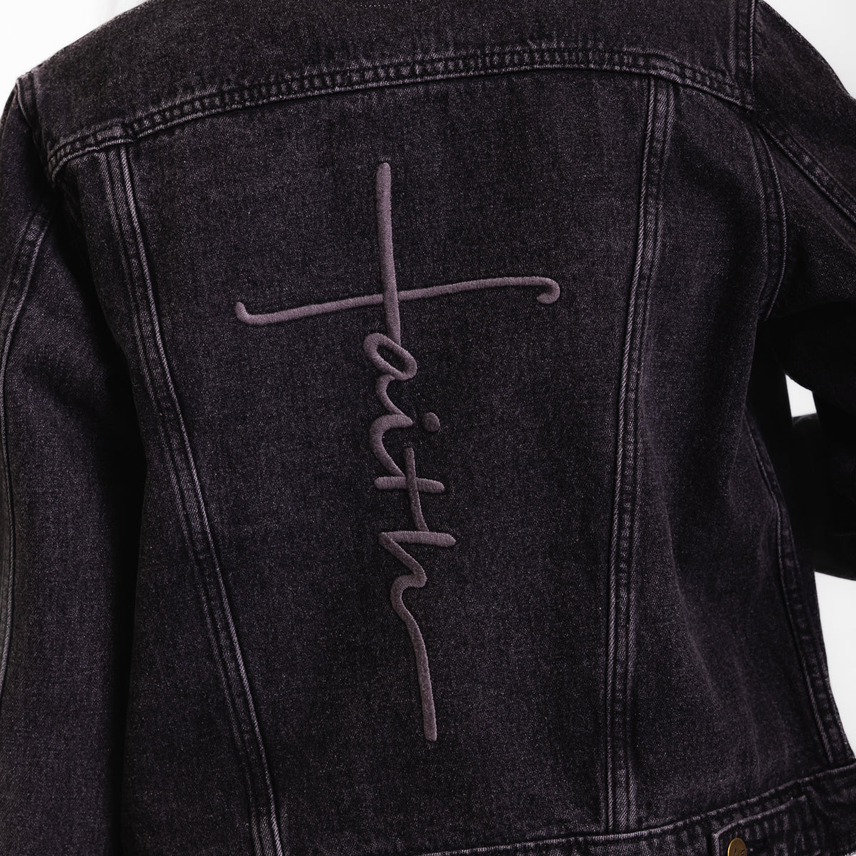 Vintage Washed Faith Cross Denim Jacket - Image 12