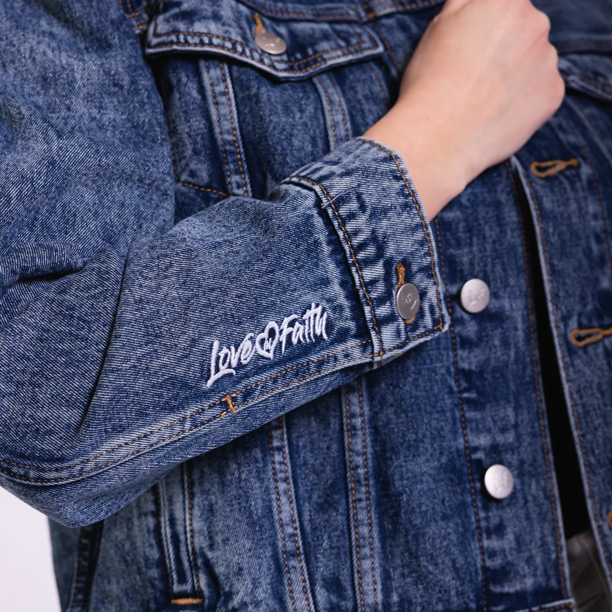 Vintage Washed Faith Cross Denim Jacket - Image 3
