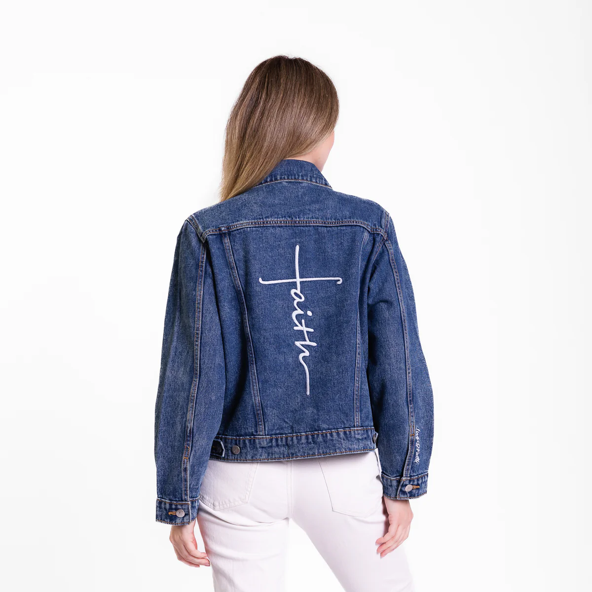 Vintage Washed Faith Cross Denim Jacket - Image 5
