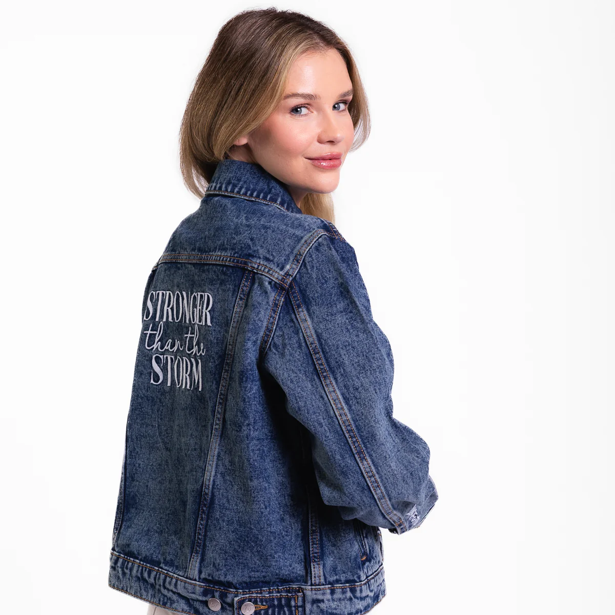 Vintage Washed Stronger Than The Storm Denim Jacket - Image 3