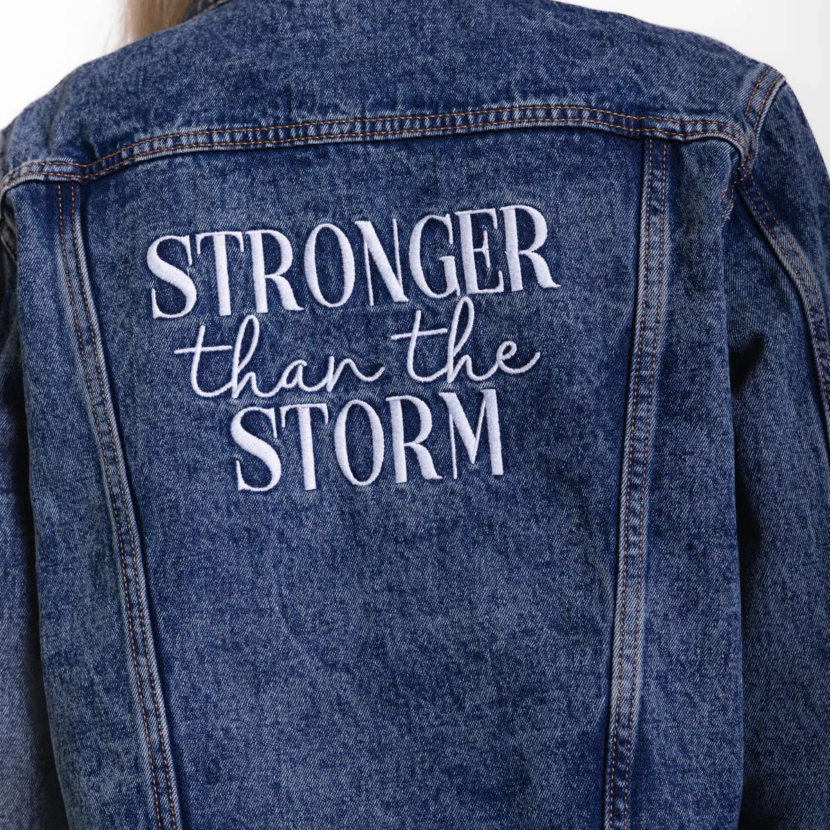 Vintage Washed Stronger Than The Storm Denim Jacket - Image 4
