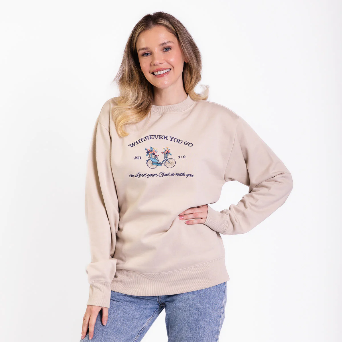 Wherever You Go Bicycle Embroidered Crewneck Sweatshirt - Image 2