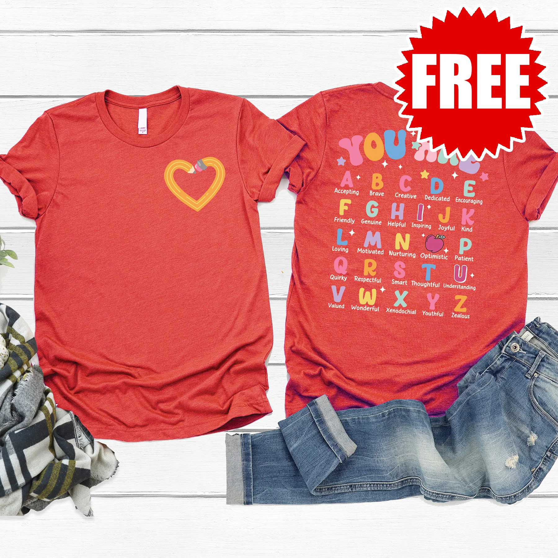 You Are Pencil Heart Tee - Heather Red - 0